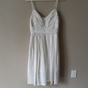 Talbots white eyelet slip dress. Cotton with full skirt + ruched top Size 6